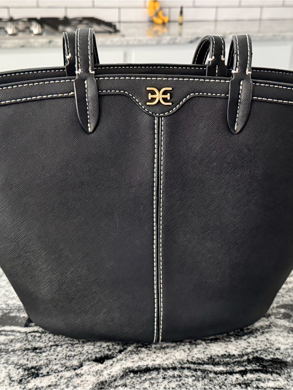Sam Edelman Black Women’s Tote Bag with Contrast Stitching